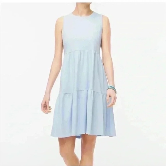 J. Crew | Tiered Ruffled Mini Sleeveless Dress | Light Blue | Size 2X - Picture 1 of 8